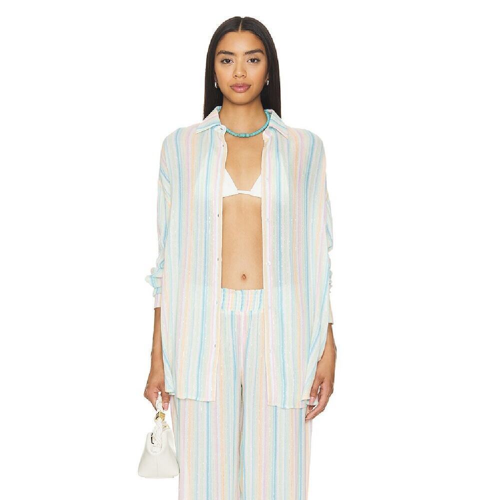 NWT Lovers & Friends Catalina Button Down Shirt in "Rainbow Stripe" Size XS